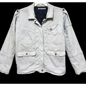 Vintage Y2K Pierre Darre Trucker Cargo Jacket L Light White Grey